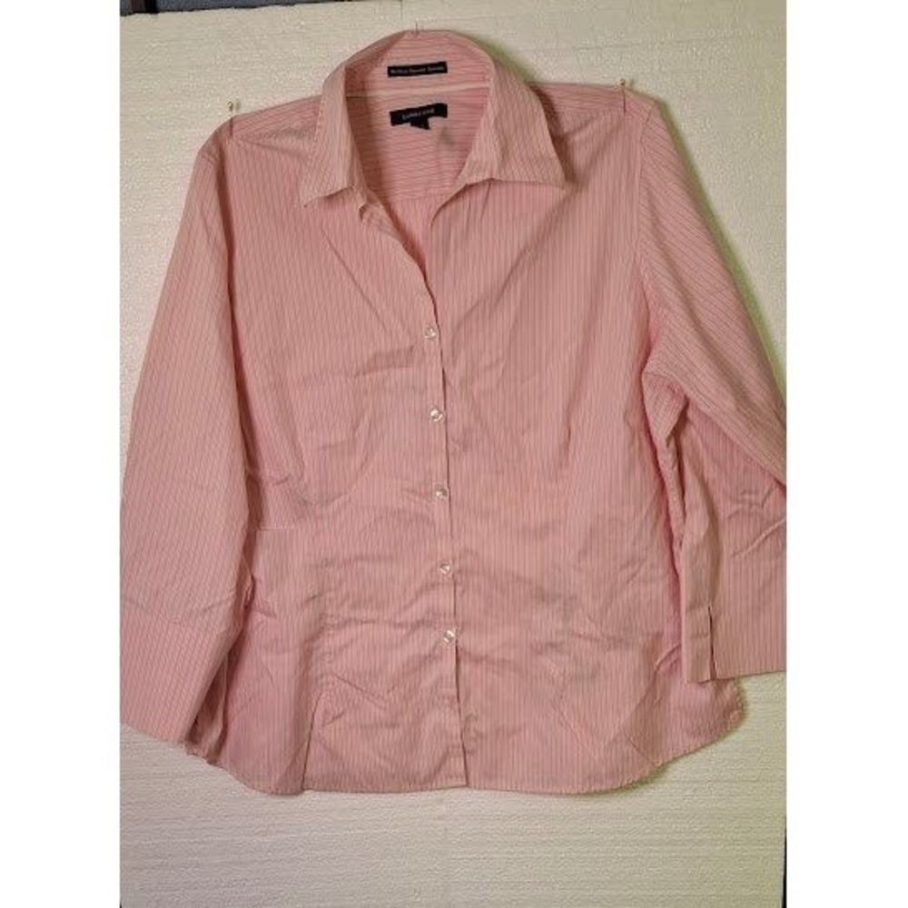 Lands End Pink Striped No Iron Pinpoint Oxford Button Down Shirt Womens 18W